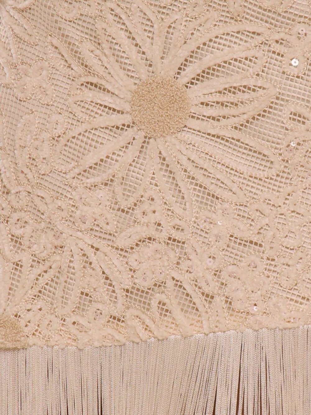 Cream Sun Patterned Lace Fringed Women's Midi Skirt - Picture 6 of 6